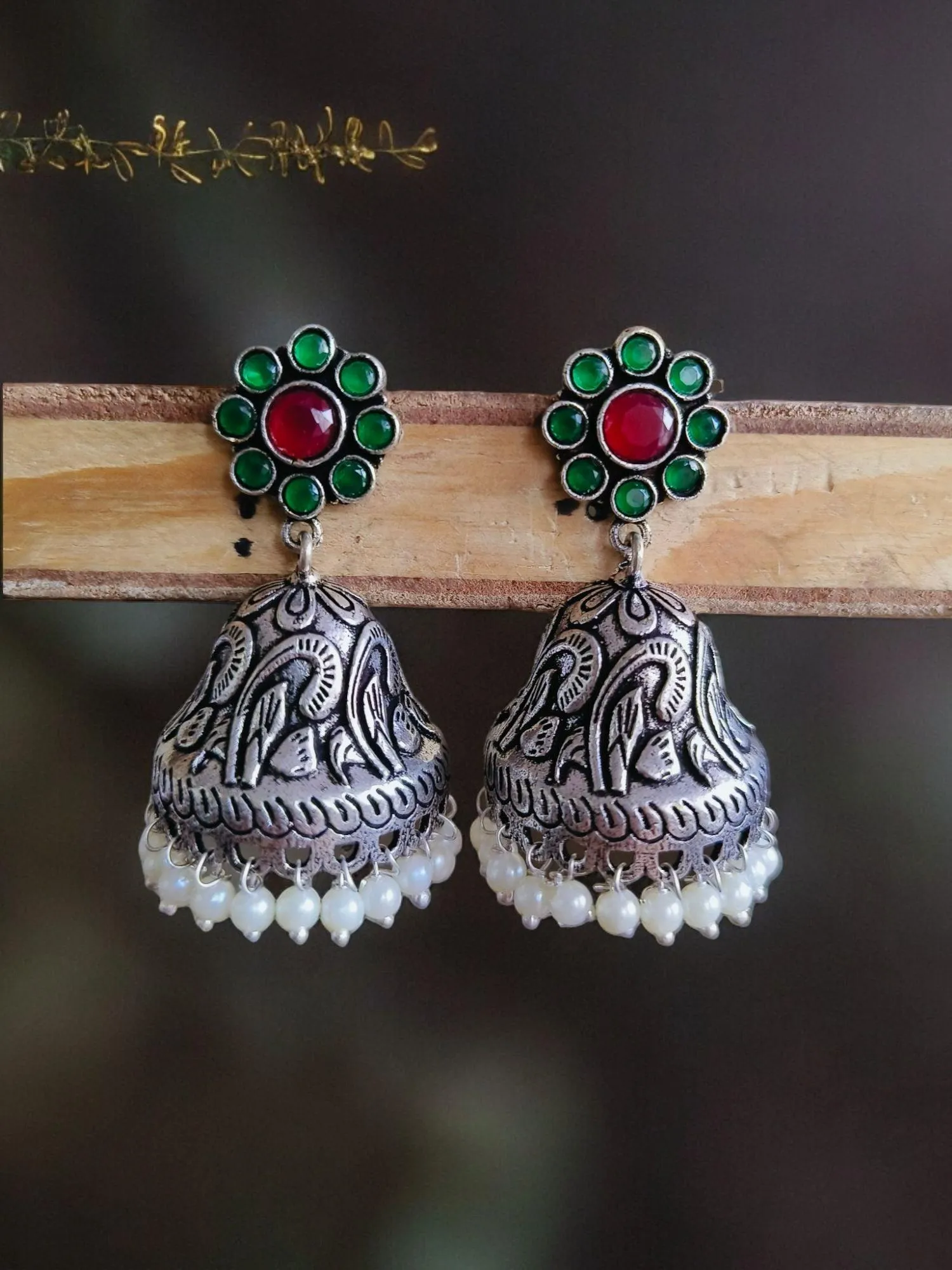 Floral Brass Jhumka Silver-Plated | Sarichka
