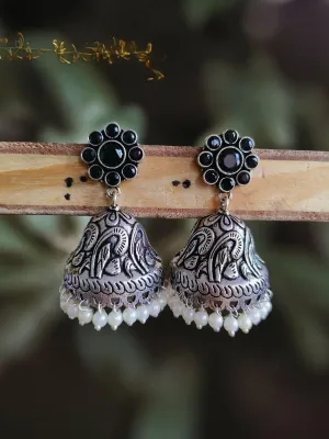 Floral Brass Jhumka Silver-Plated | Sarichka