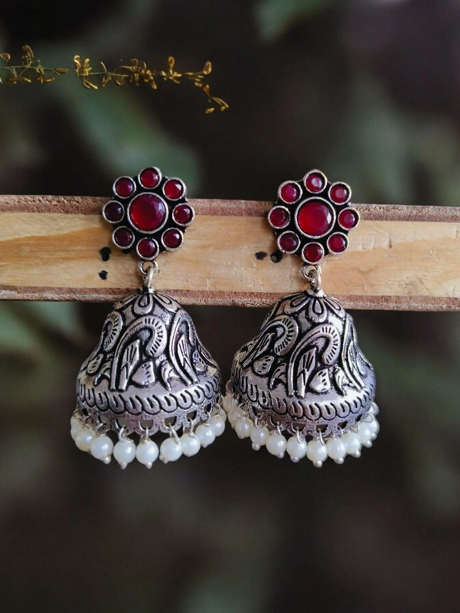 Floral Brass Jhumka Silver-Plated | Sarichka