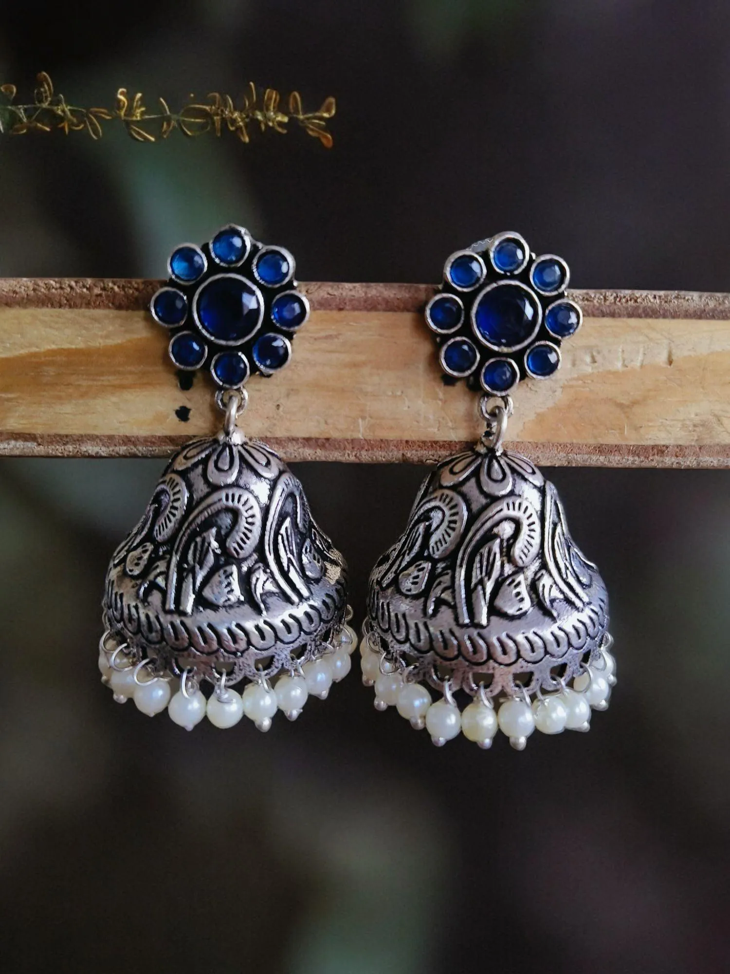 Floral Brass Jhumka Silver-Plated | Sarichka