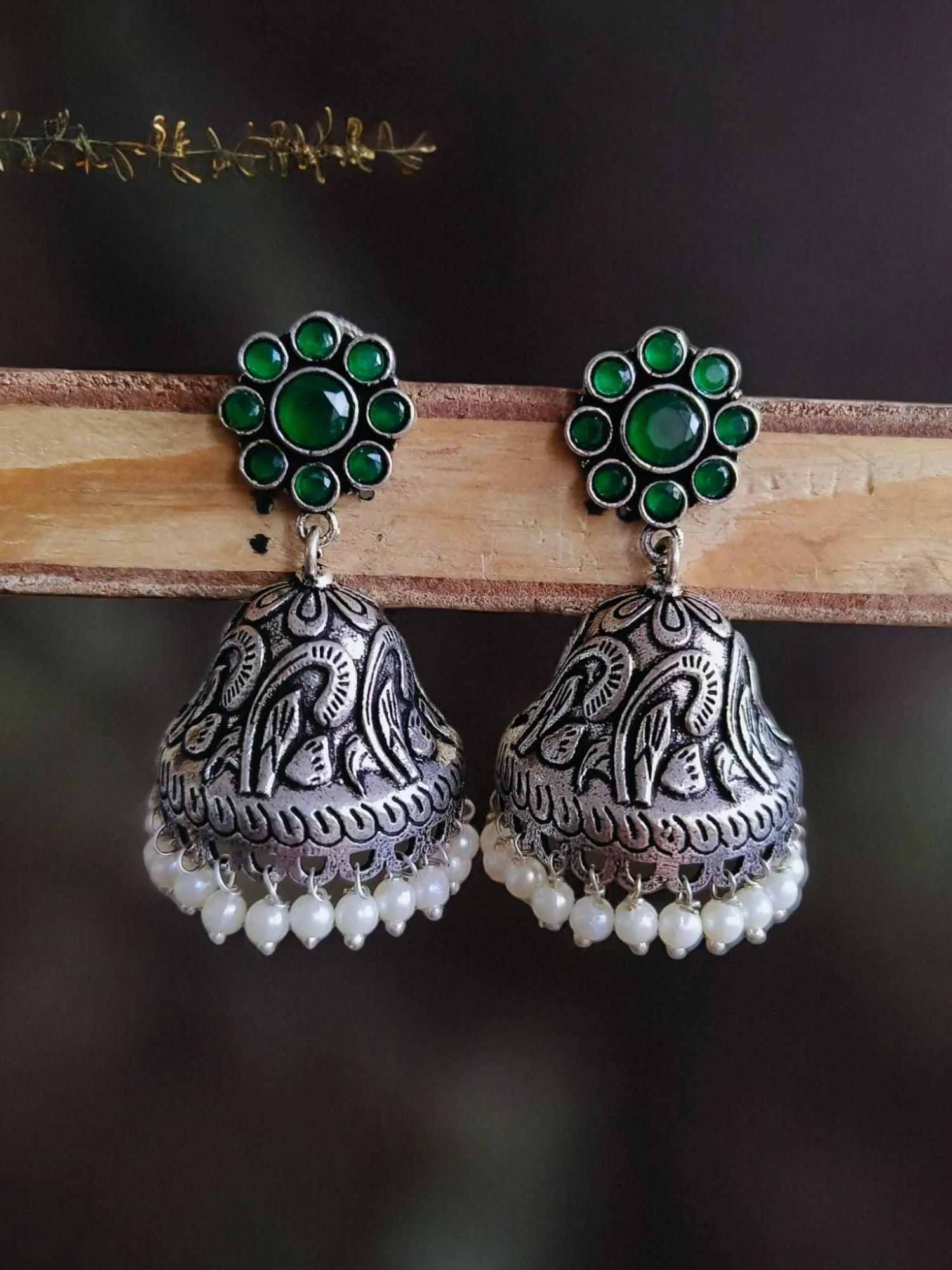 Floral Brass Jhumka Silver-Plated | Sarichka