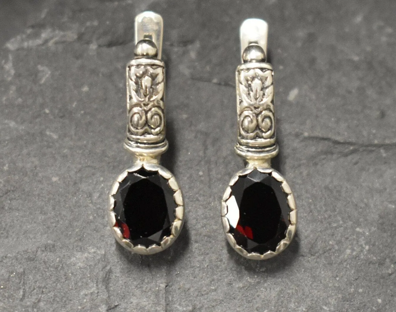 Genuine Garnet Earrings - Red Tribal Earrings - Vintage Drop Earrings