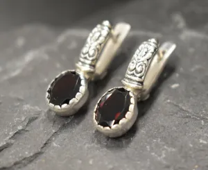 Genuine Garnet Earrings - Red Tribal Earrings - Vintage Drop Earrings