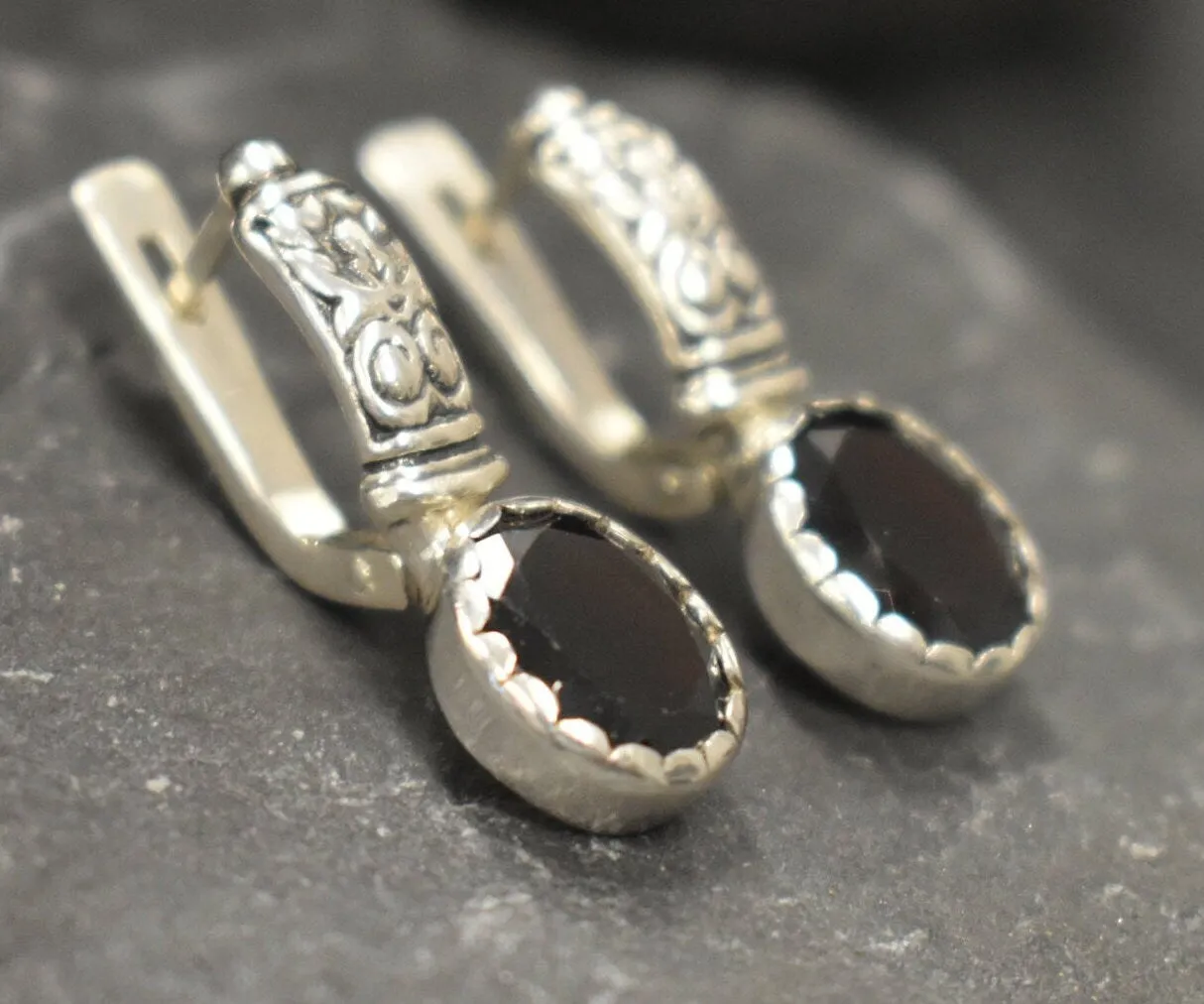 Genuine Garnet Earrings - Red Tribal Earrings - Vintage Drop Earrings