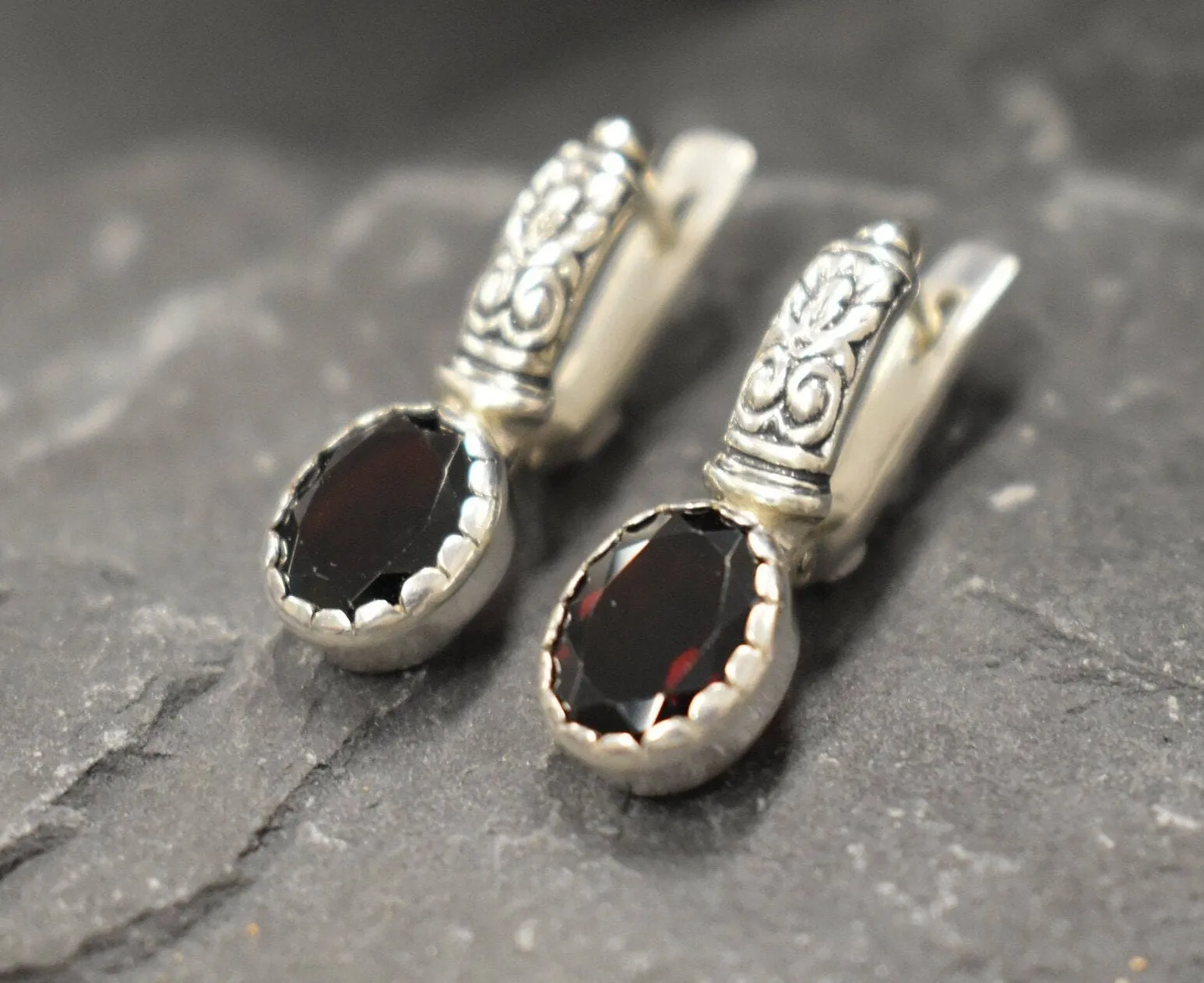 Genuine Garnet Earrings - Red Tribal Earrings - Vintage Drop Earrings