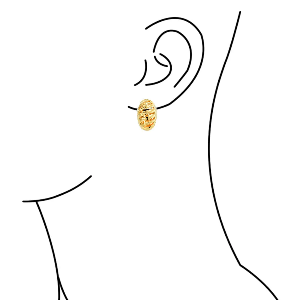 Geometric Grooved Twist Shrimp Half Hoop Clip-On Earrings Gold Silver Plated