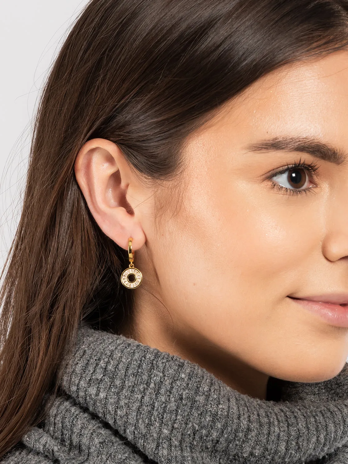 Gift Packaged 'Nabby' 18ct Yellow Gold Plated 925 Silver & Cubic Zirconia Drop Circle Hoop Earrings