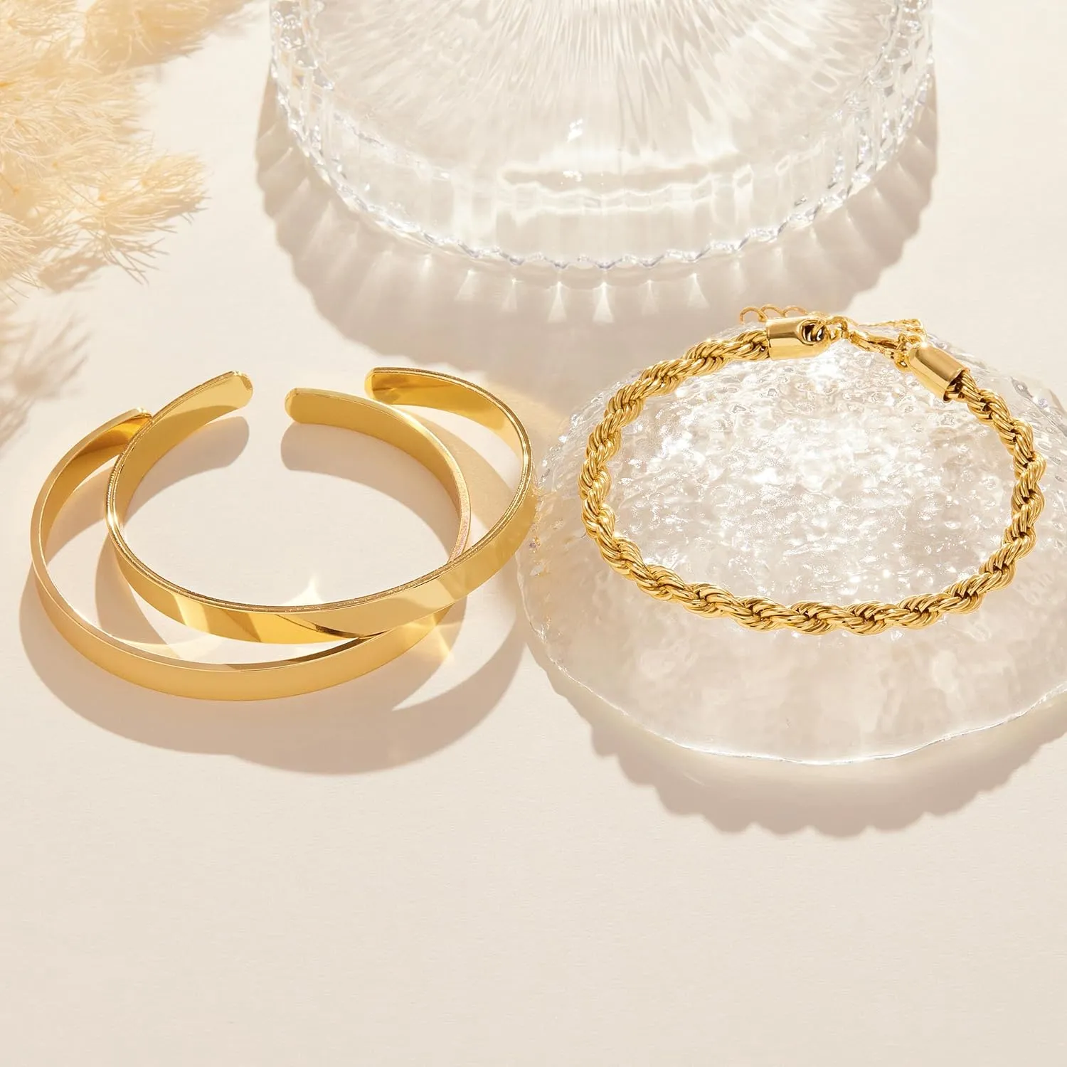 Gold Bracelets for Women Non Tarnish Dainty 14K Real Gold Plated Bangle Cuff Bracelets Stack for Women,Waterproof Stackable Bracelet Gold Jewelry Trendy Gifts Adjustable