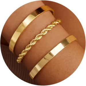 Gold Bracelets for Women Non Tarnish Dainty 14K Real Gold Plated Bangle Cuff Bracelets Stack for Women,Waterproof Stackable Bracelet Gold Jewelry Trendy Gifts Adjustable