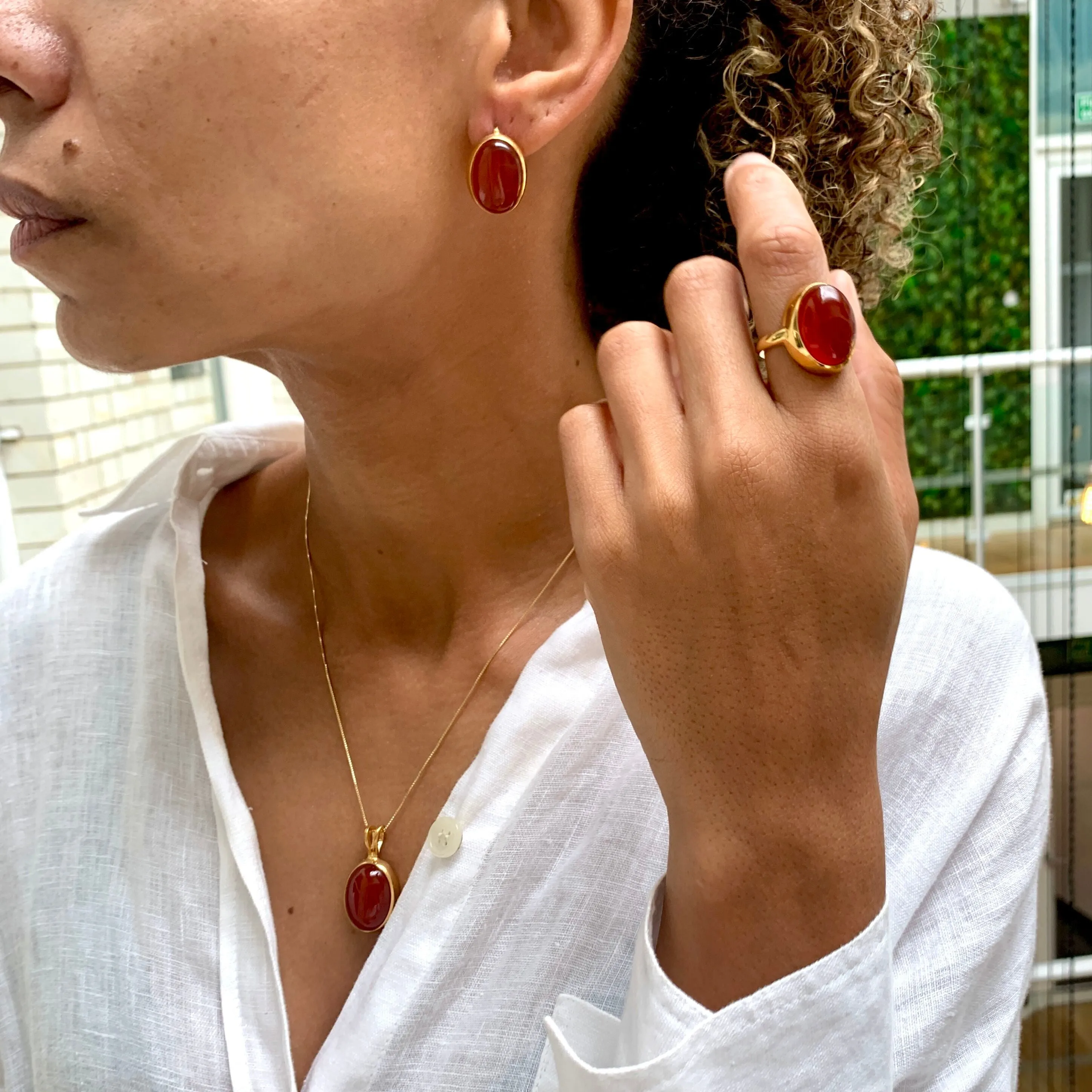 Gold Carnelian Earrings - Red AgateEarrings - Bezel Statement Earrings