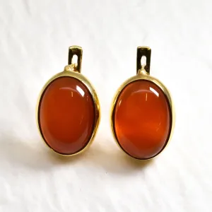 Gold Carnelian Earrings - Red AgateEarrings - Bezel Statement Earrings