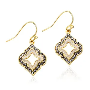 Gold Dangle Earrings: Black Diamond Drop Dainty Rhombus bohemian Fashion Jewelry for Women Girls Teen