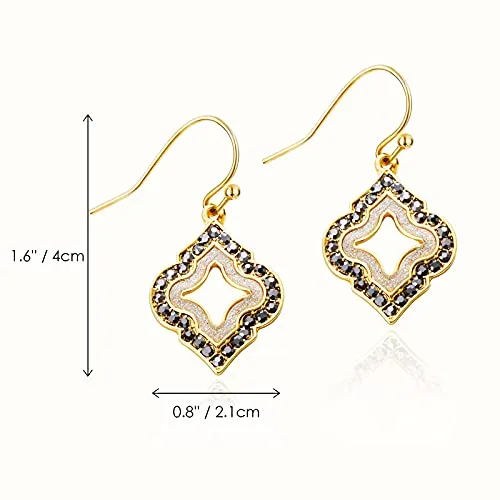 Gold Dangle Earrings: Black Diamond Drop Dainty Rhombus bohemian Fashion Jewelry for Women Girls Teen