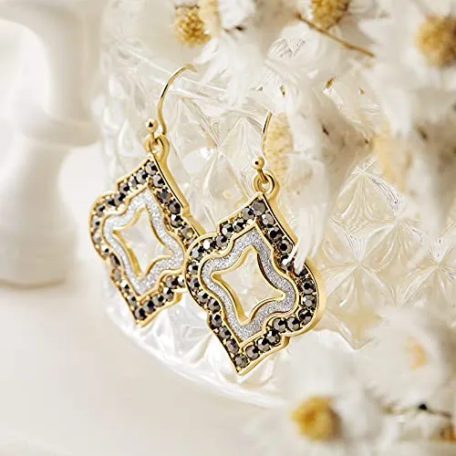 Gold Dangle Earrings: Black Diamond Drop Dainty Rhombus bohemian Fashion Jewelry for Women Girls Teen