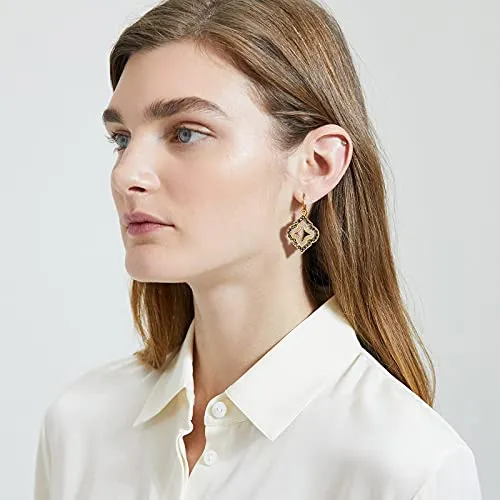 Gold Dangle Earrings: Black Diamond Drop Dainty Rhombus bohemian Fashion Jewelry for Women Girls Teen