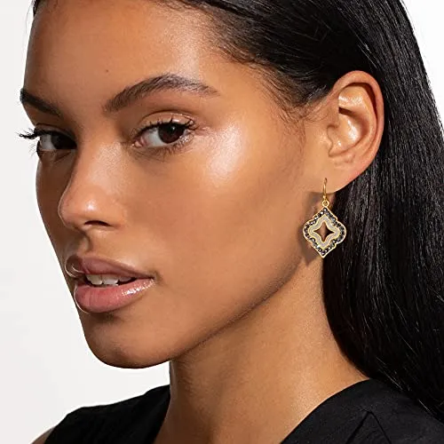 Gold Dangle Earrings: Black Diamond Drop Dainty Rhombus bohemian Fashion Jewelry for Women Girls Teen
