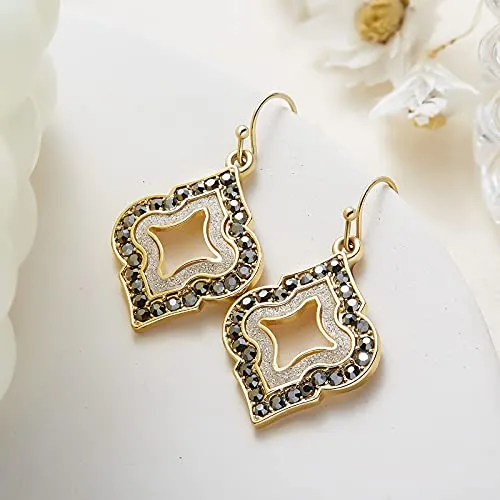 Gold Dangle Earrings: Black Diamond Drop Dainty Rhombus bohemian Fashion Jewelry for Women Girls Teen