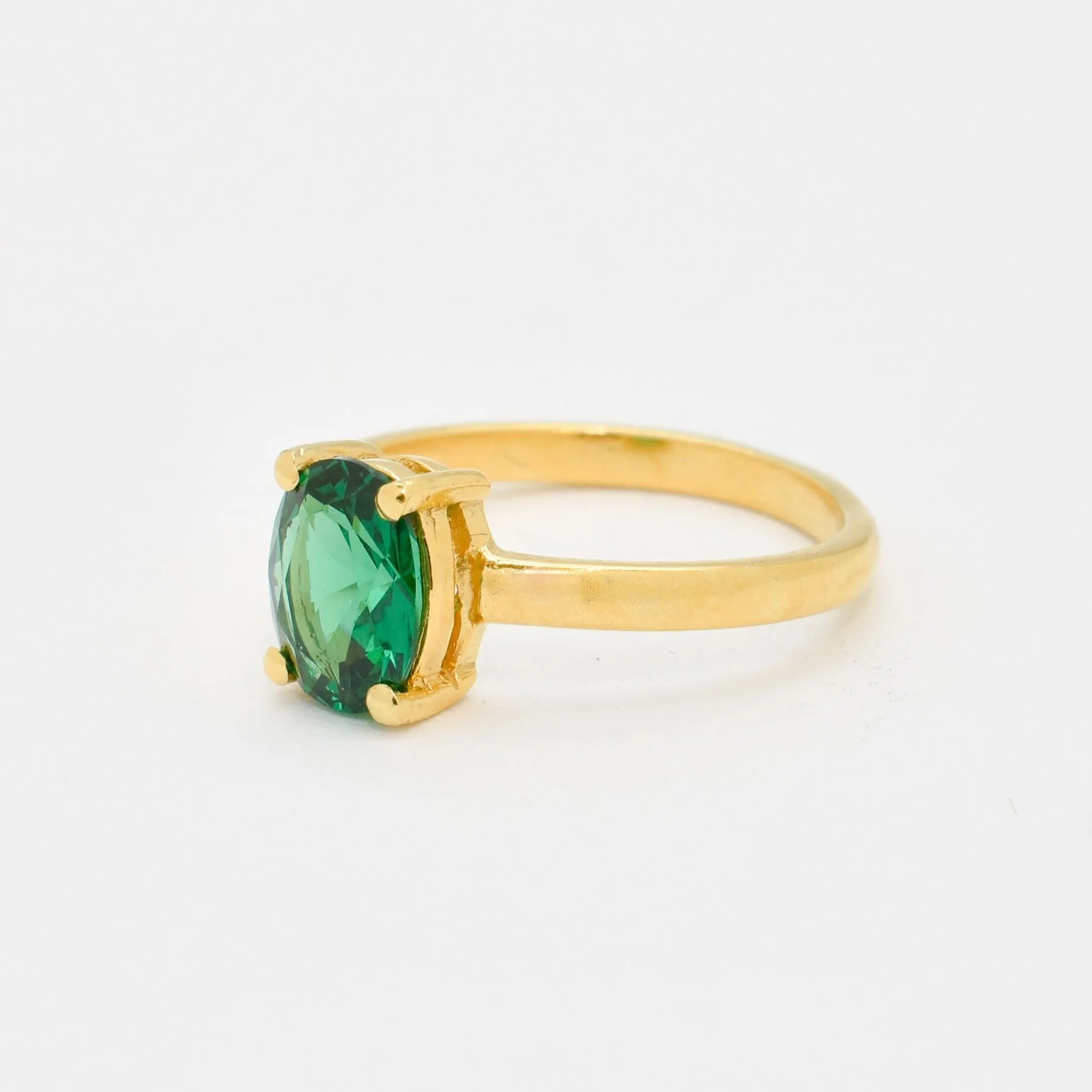Gold Emerald Ring - Green Solitaire Ring, Green Diamond Ring