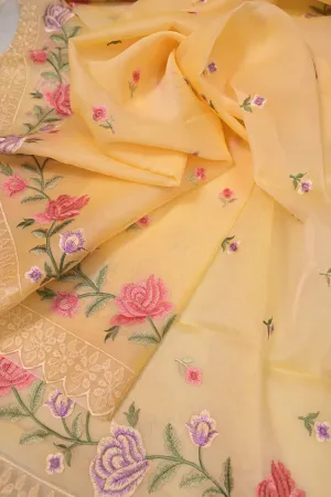 Graceful Organza Saree in Light Apricot Yellow