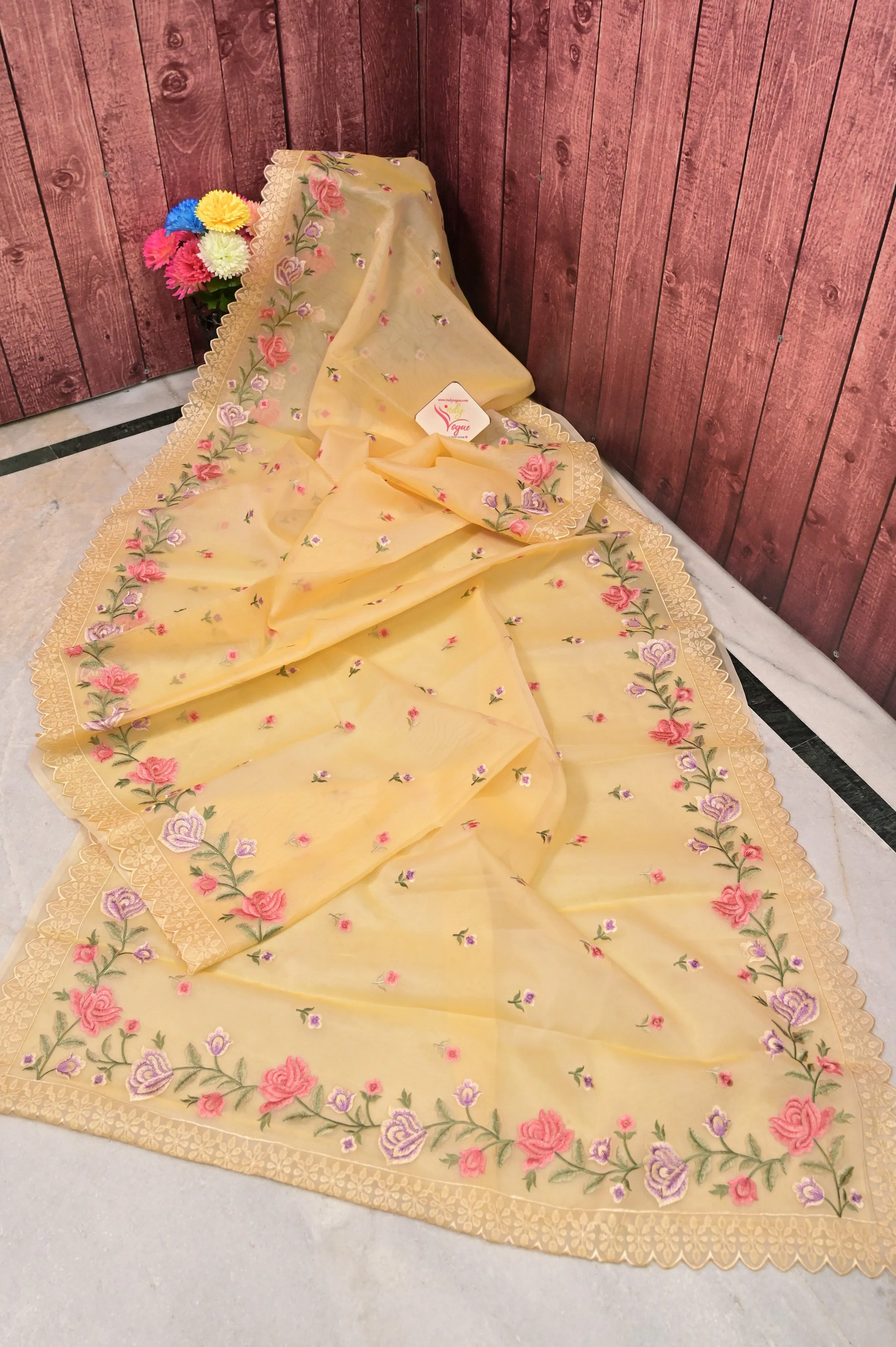 Graceful Organza Saree in Light Apricot Yellow