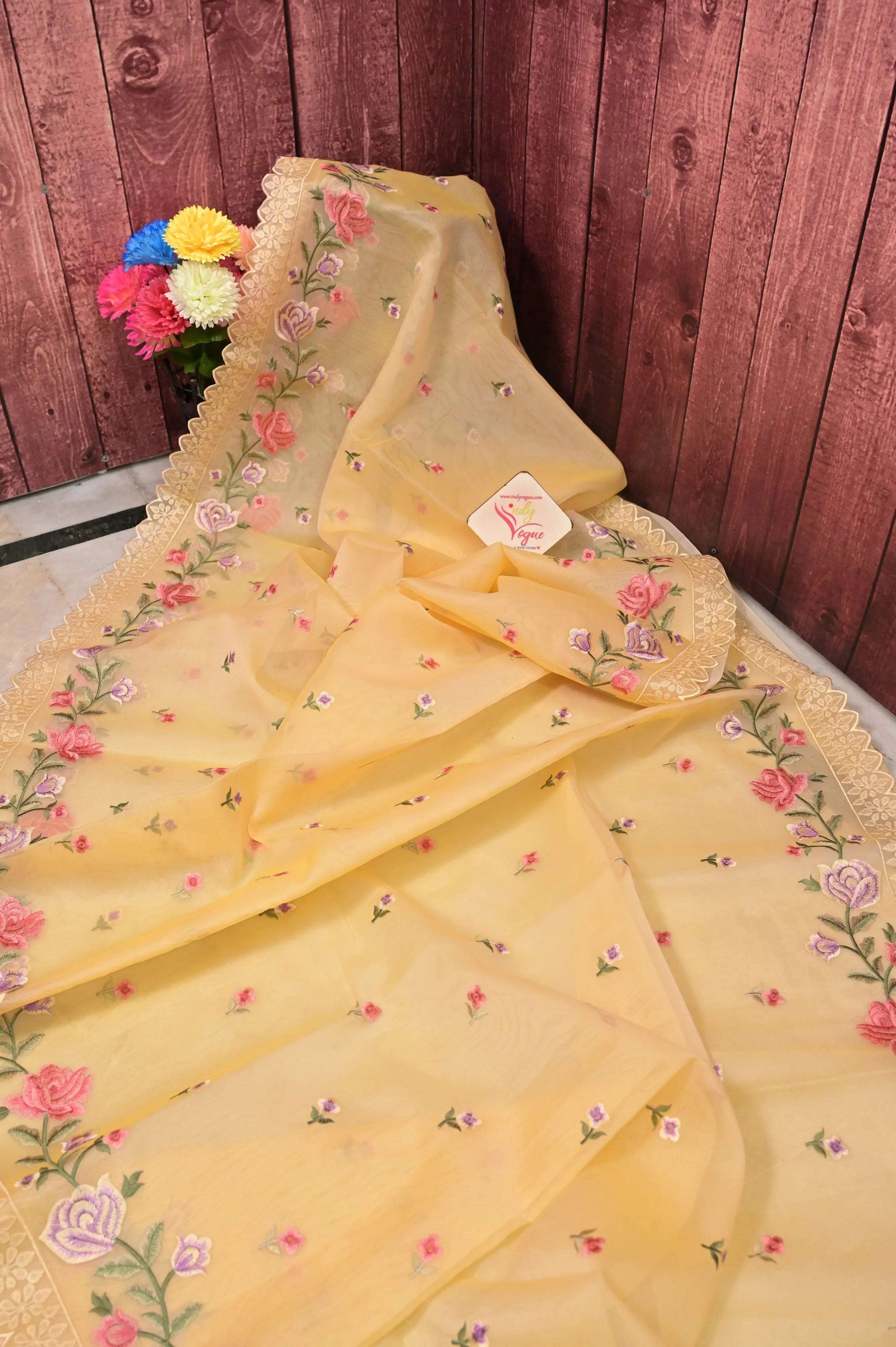 Graceful Organza Saree in Light Apricot Yellow