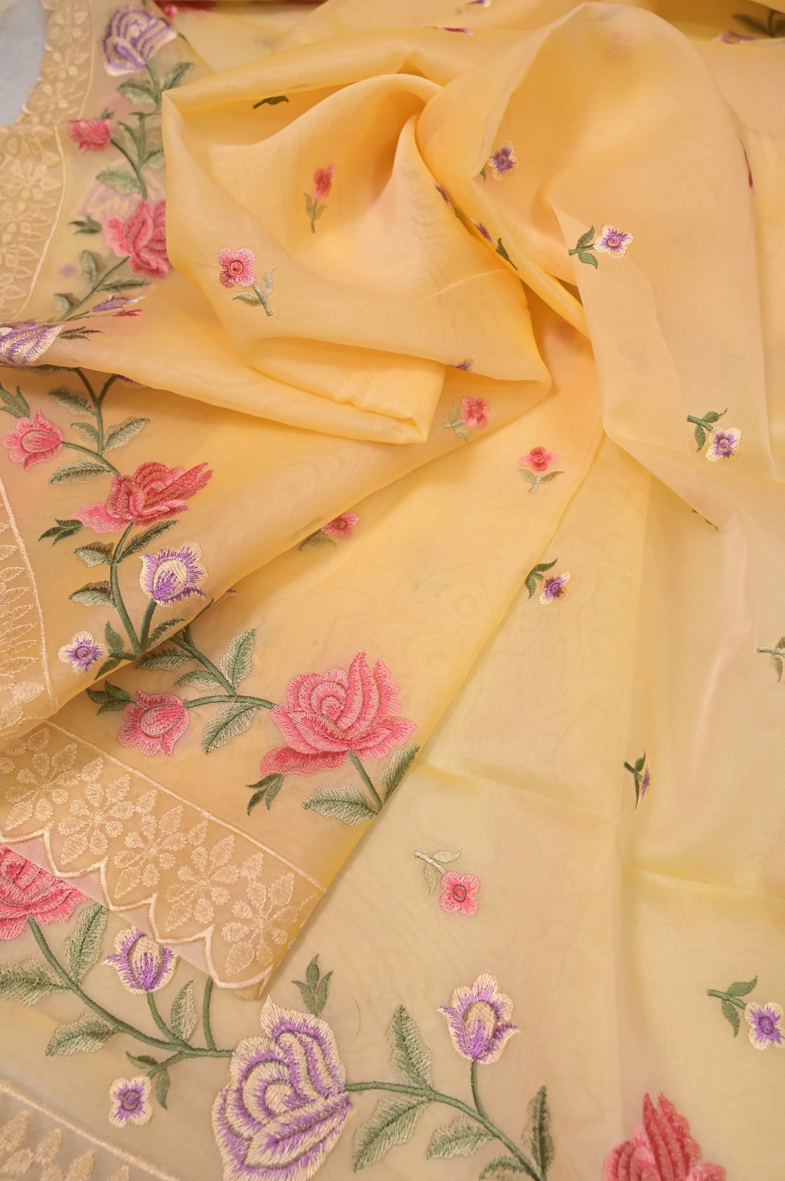 Graceful Organza Saree in Light Apricot Yellow