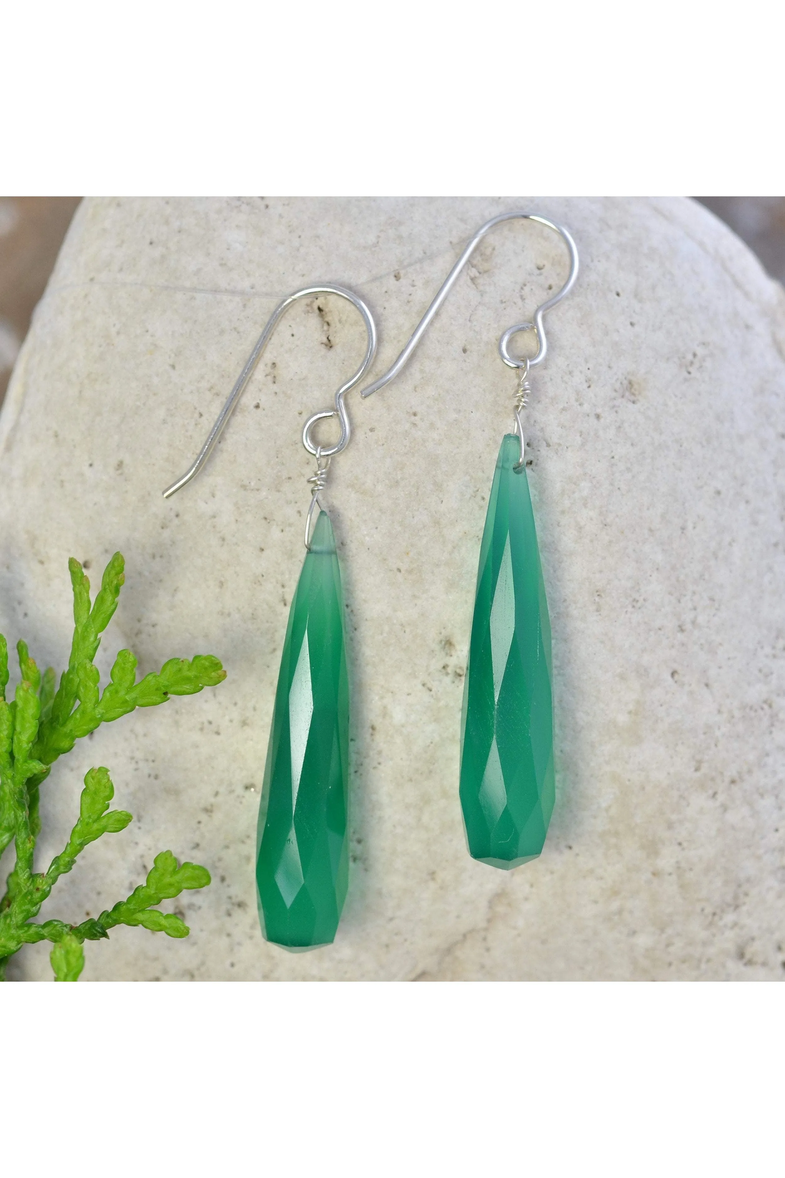 Green Chalcedony Long Briolette Gemstone Earrings
