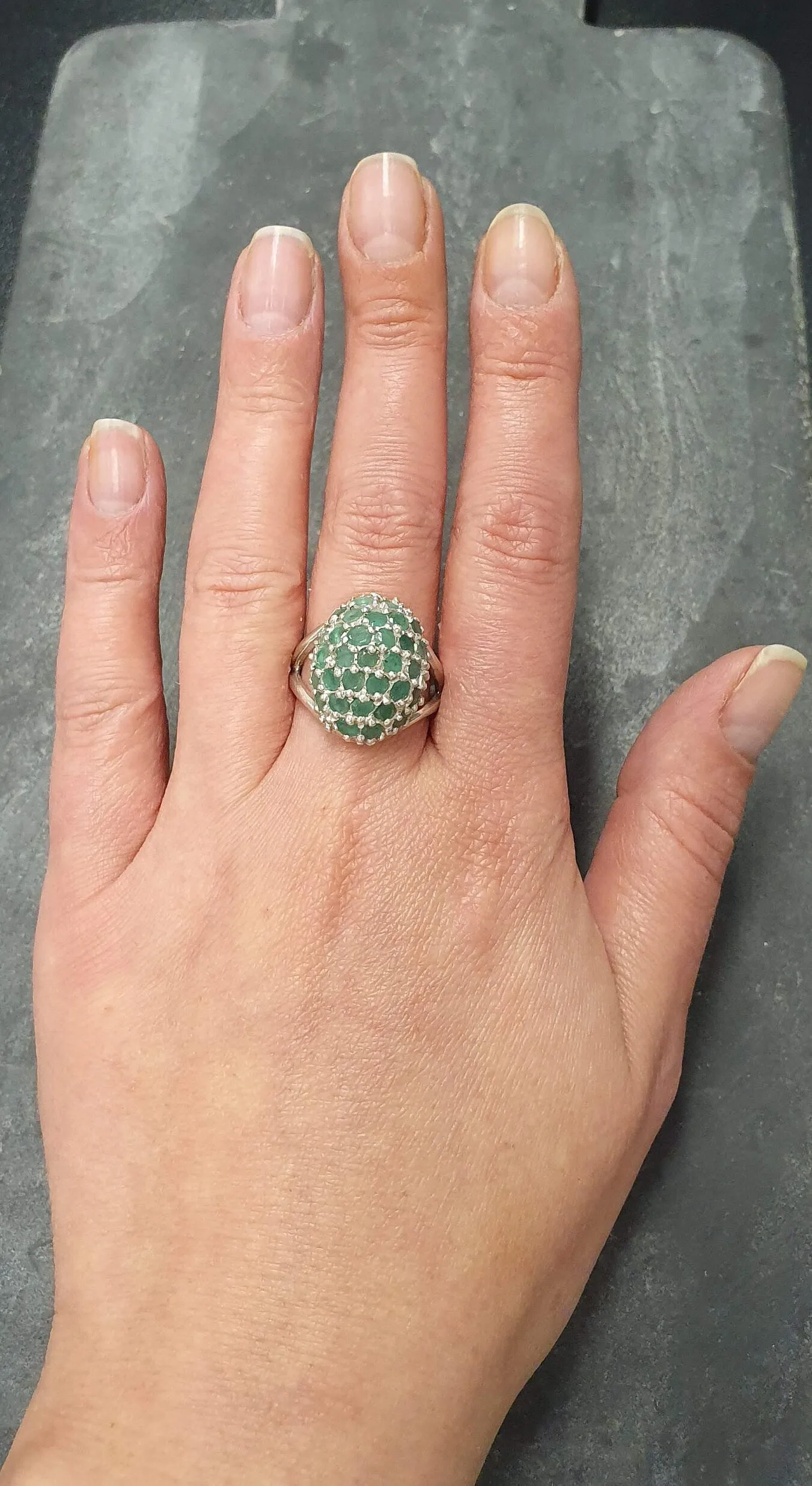 Green Sphere Ring - Genuine Emerald Ring - Vintage Statement Ring