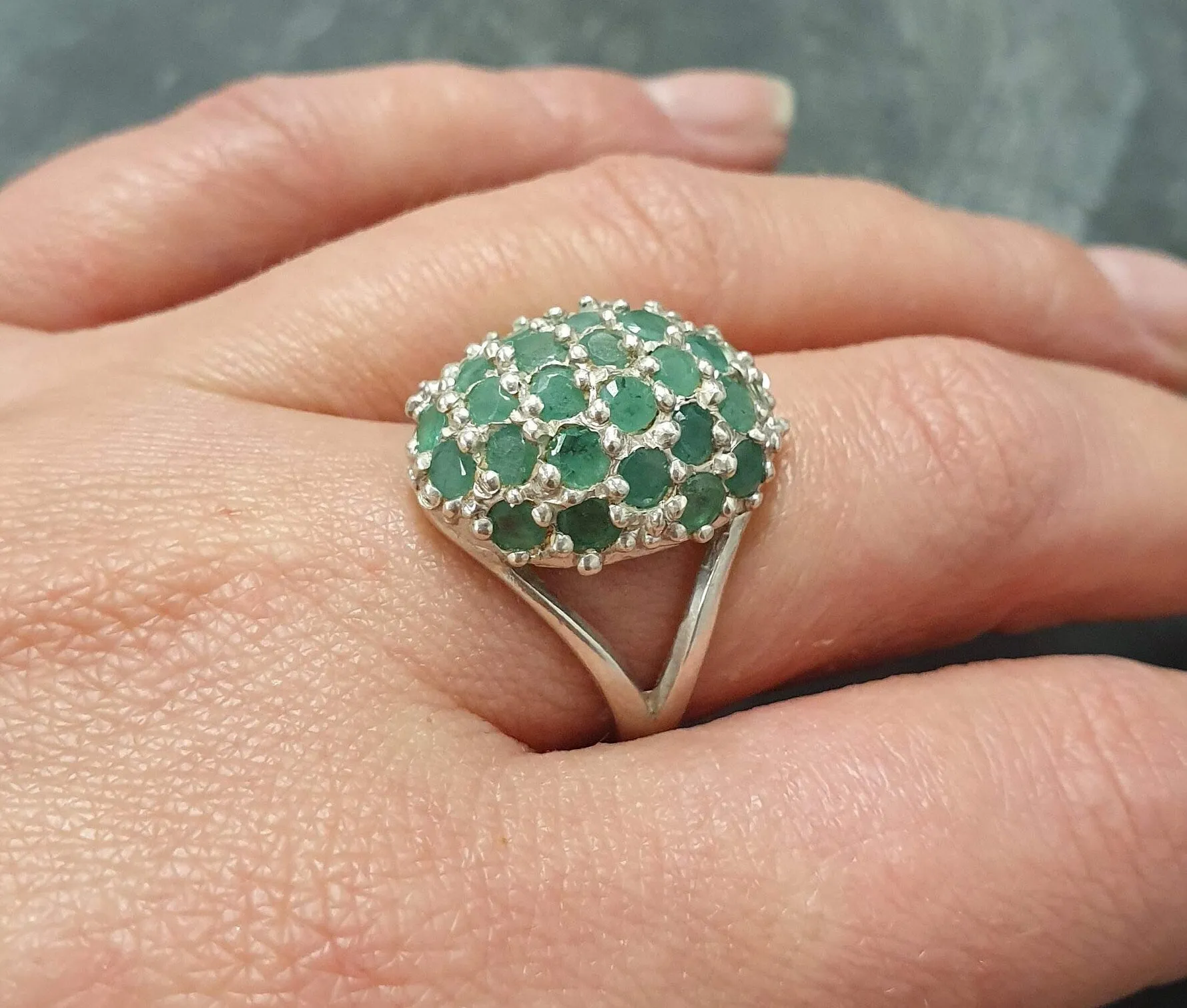 Green Sphere Ring - Genuine Emerald Ring - Vintage Statement Ring
