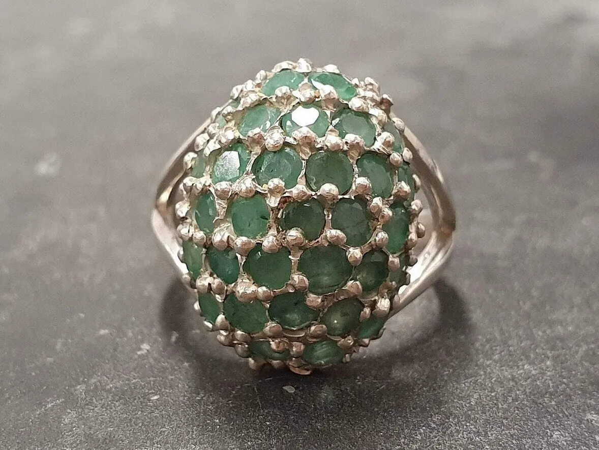 Green Sphere Ring - Genuine Emerald Ring - Vintage Statement Ring