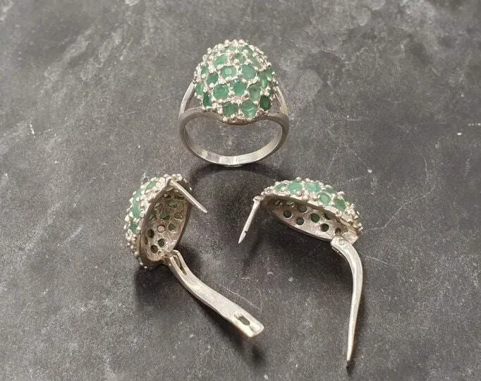Green Sphere Ring - Genuine Emerald Ring - Vintage Statement Ring