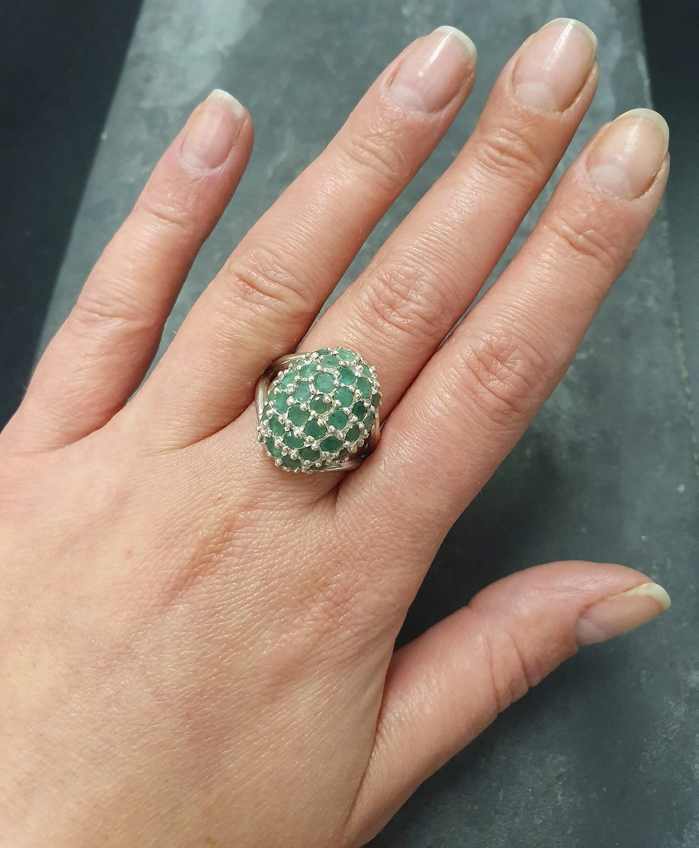 Green Sphere Ring - Genuine Emerald Ring - Vintage Statement Ring