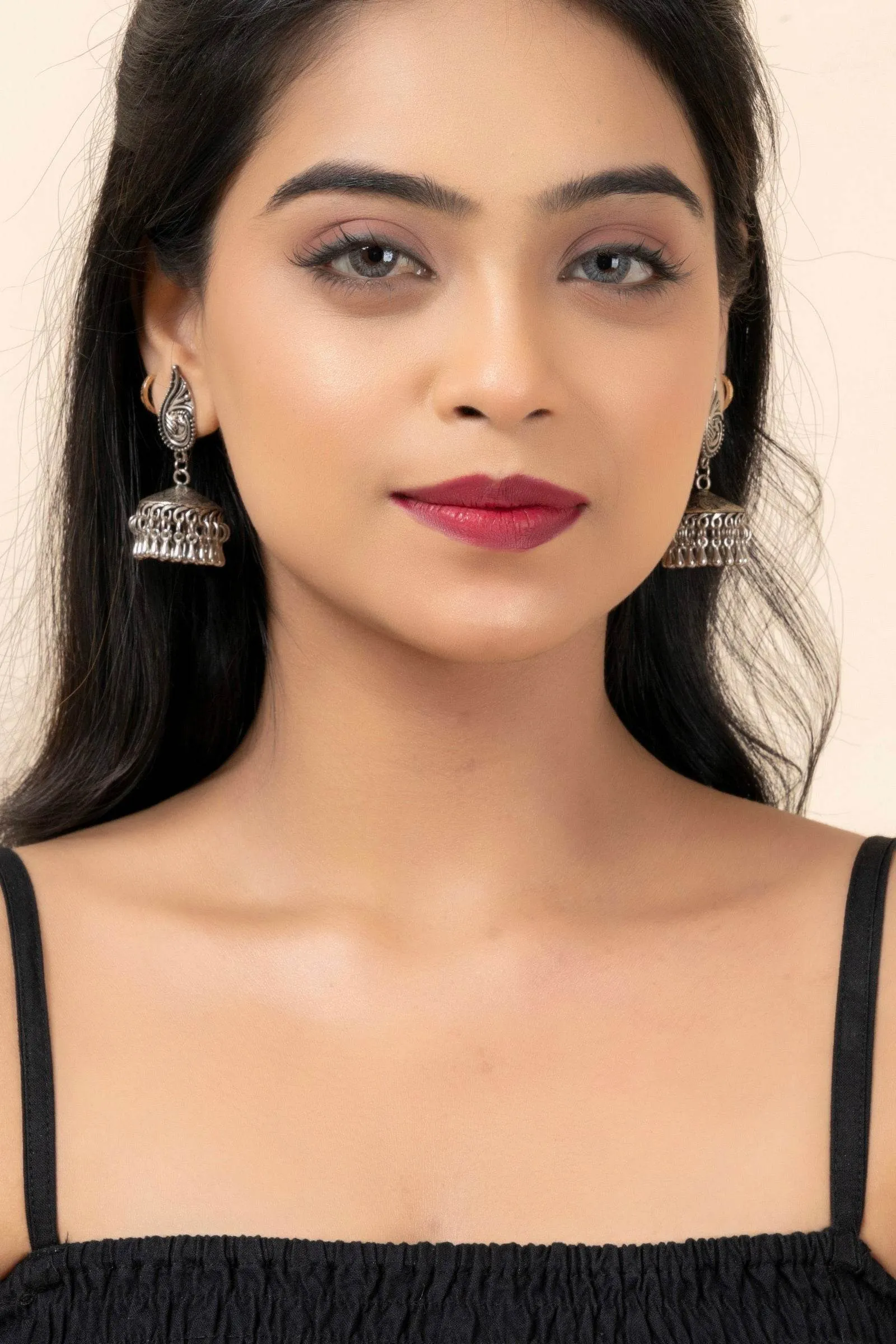 Handmade German Silver Peacock Stud Jhumka Earrings with Oxidized Finish, Lightweight & Elegant