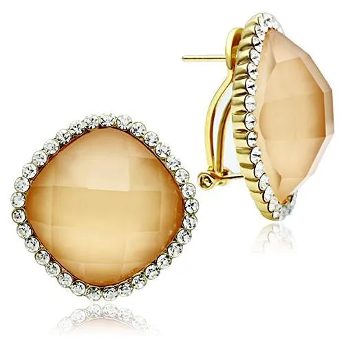 IP Gold(Ion Plating) Brass Earrings with Synthetic Synthetic Stone in Orange for Women Orange Stone Color Style GL345