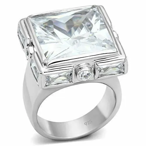 Jewellery Kingdom Sterling Silver Cocktail Ladies Princess Cut Simulated Diamonds Ring