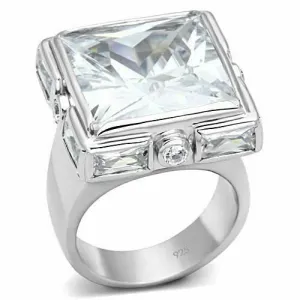 Jewellery Kingdom Sterling Silver Cocktail Ladies Princess Cut Simulated Diamonds Ring