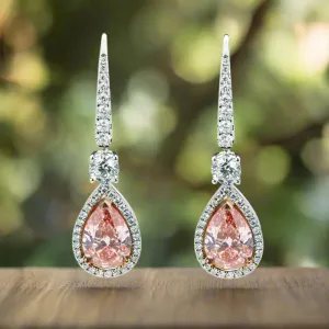 Karter 5 Carats Pear Cut Lab Grown Pink Vivid Diamond Drop Earrings in 18K Two Tone