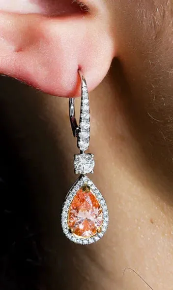 Karter 5 Carats Pear Cut Lab Grown Pink Vivid Diamond Drop Earrings in 18K Two Tone