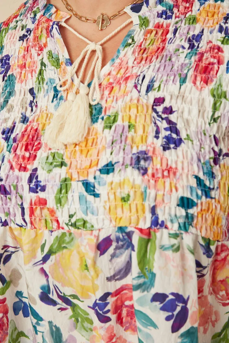Keira Smocked Tassel Top, Lavender Mix | Plus Size