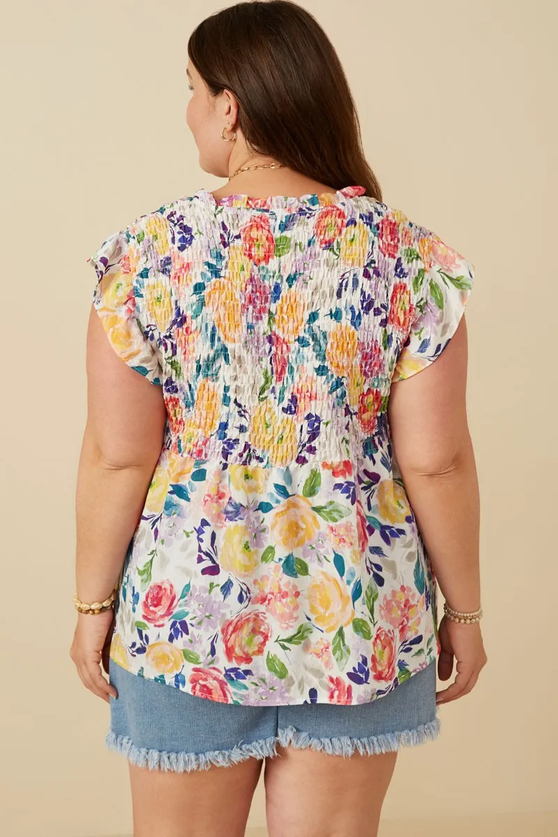 Keira Smocked Tassel Top, Lavender Mix | Plus Size