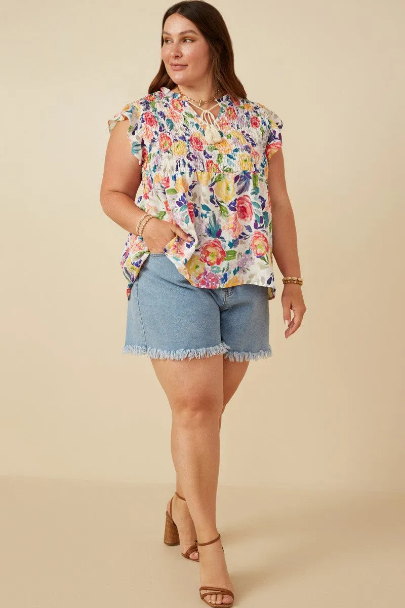 Keira Smocked Tassel Top, Lavender Mix | Plus Size