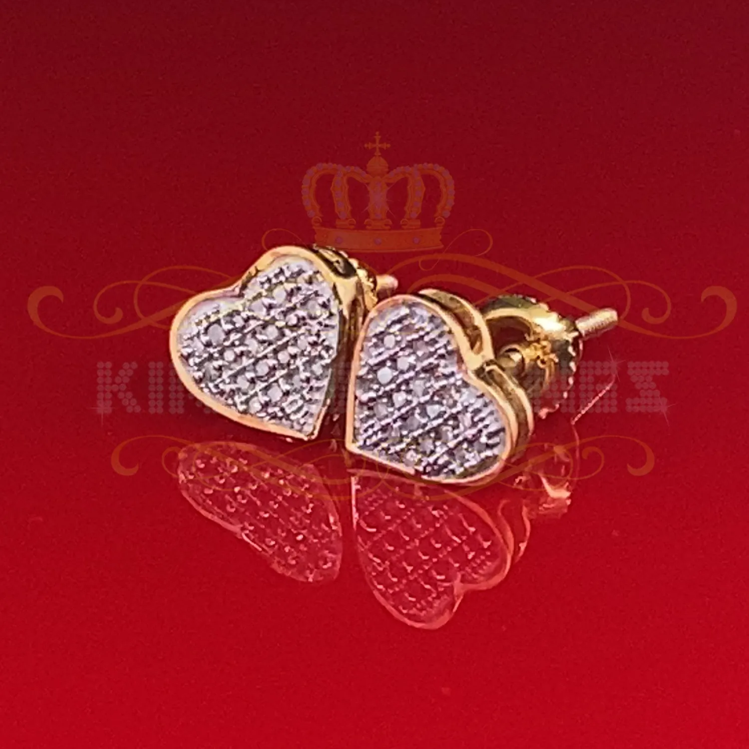 King of Blings-925 Sterling Silver 0.10ct Diamond Heart Earrings For Women Yellow Stud For Men