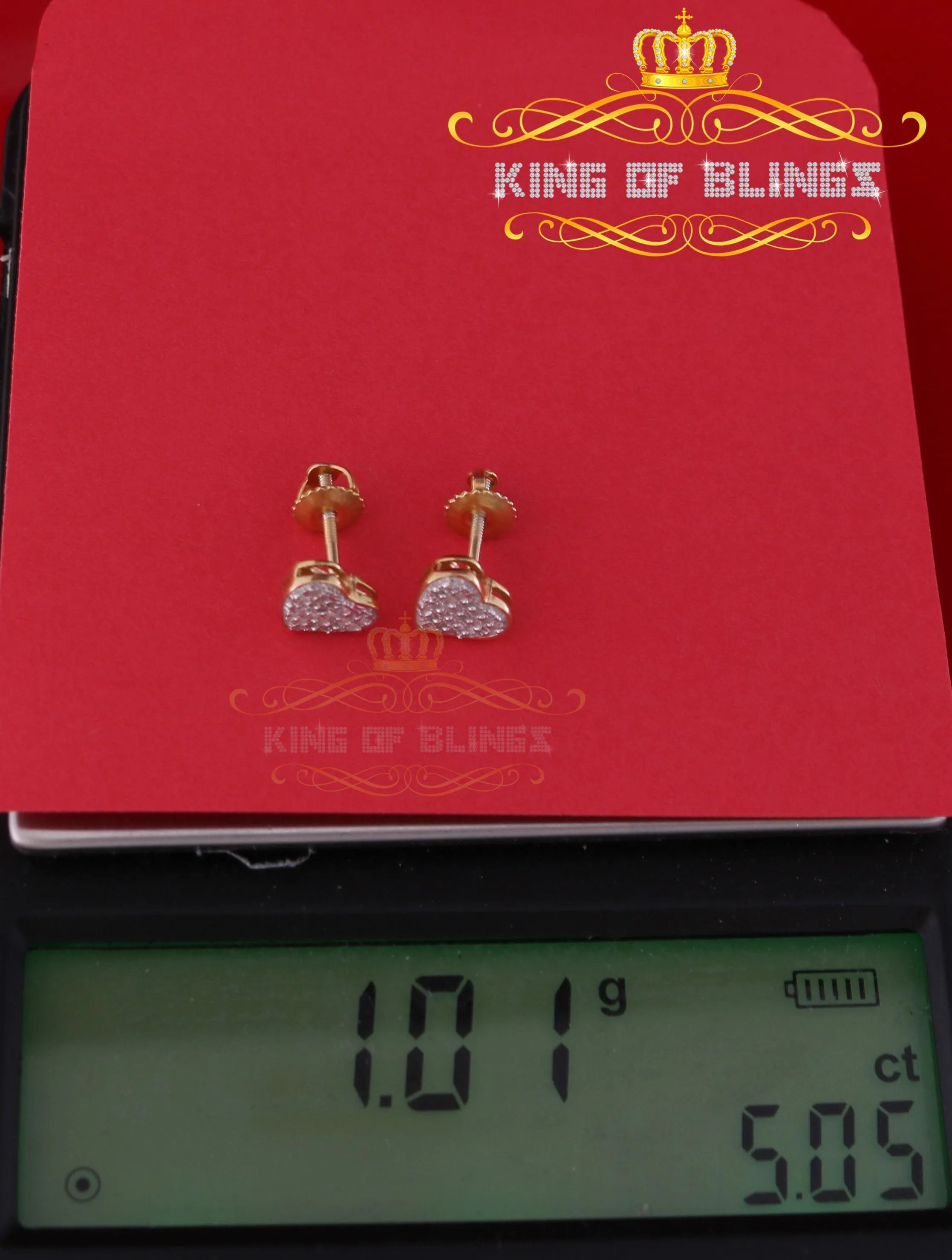 King of Blings-925 Sterling Silver 0.10ct Diamond Heart Earrings For Women Yellow Stud For Men