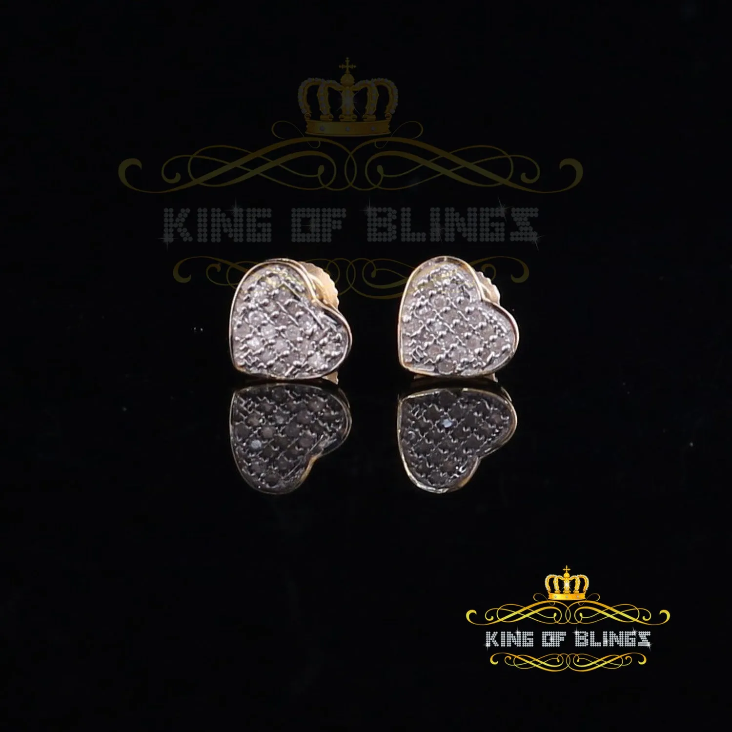 King of Blings-925 Sterling Silver 0.10ct Diamond Heart Earrings For Women Yellow Stud For Men