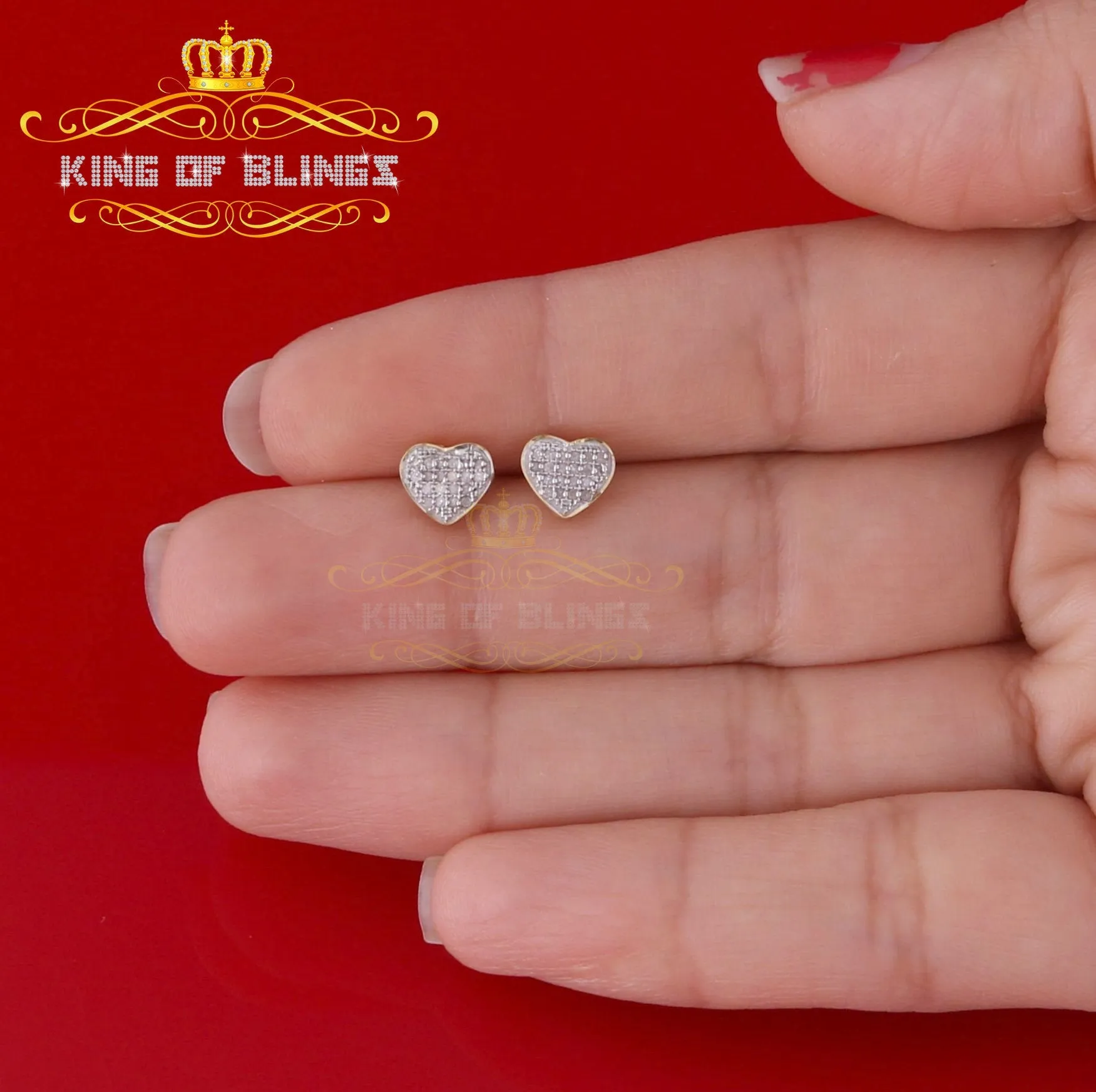 King of Blings-925 Sterling Silver 0.10ct Diamond Heart Earrings For Women Yellow Stud For Men
