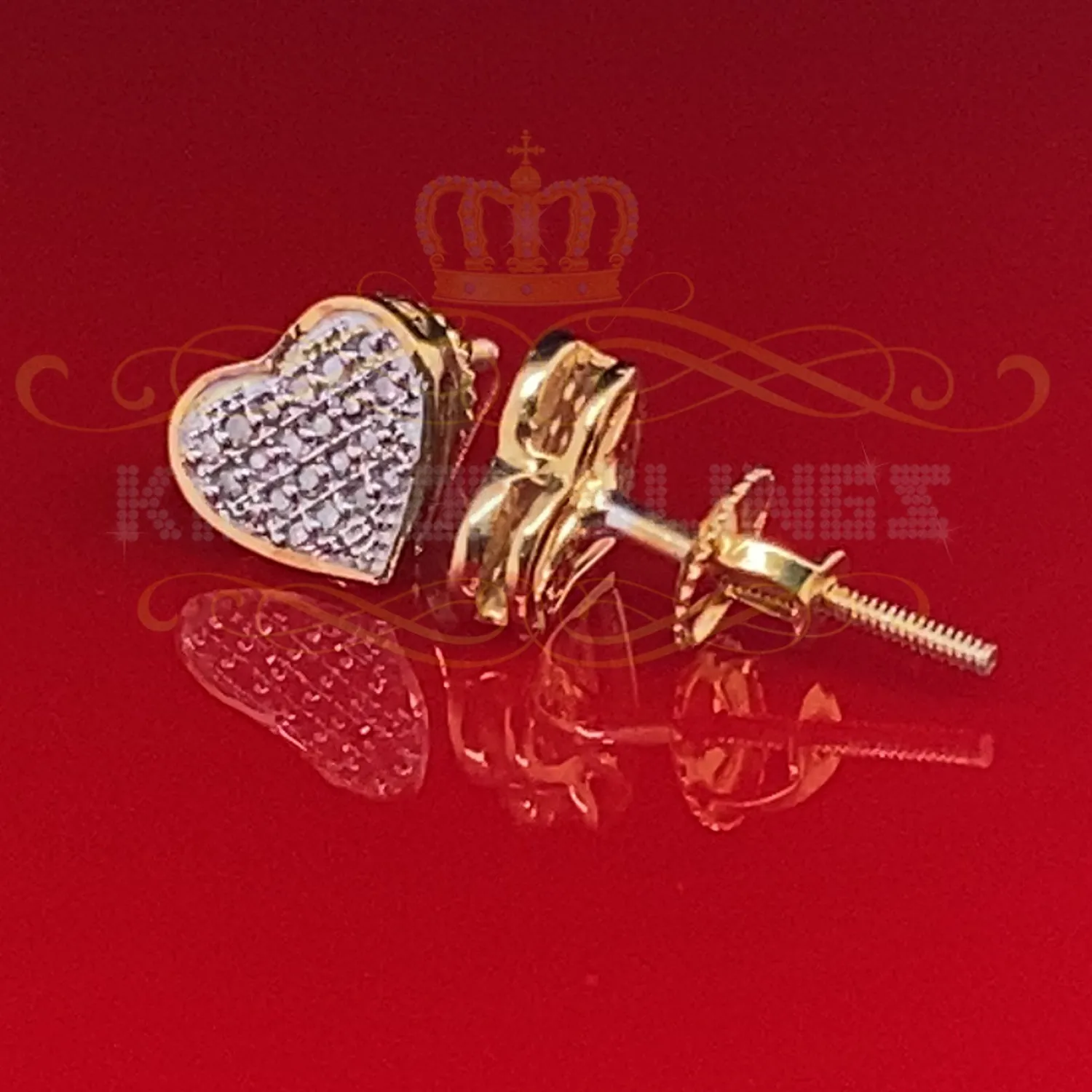 King of Blings-925 Sterling Silver 0.10ct Diamond Heart Earrings For Women Yellow Stud For Men