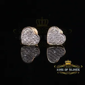 King of Blings-925 Sterling Silver 0.10ct Diamond Heart Earrings For Women Yellow Stud For Men