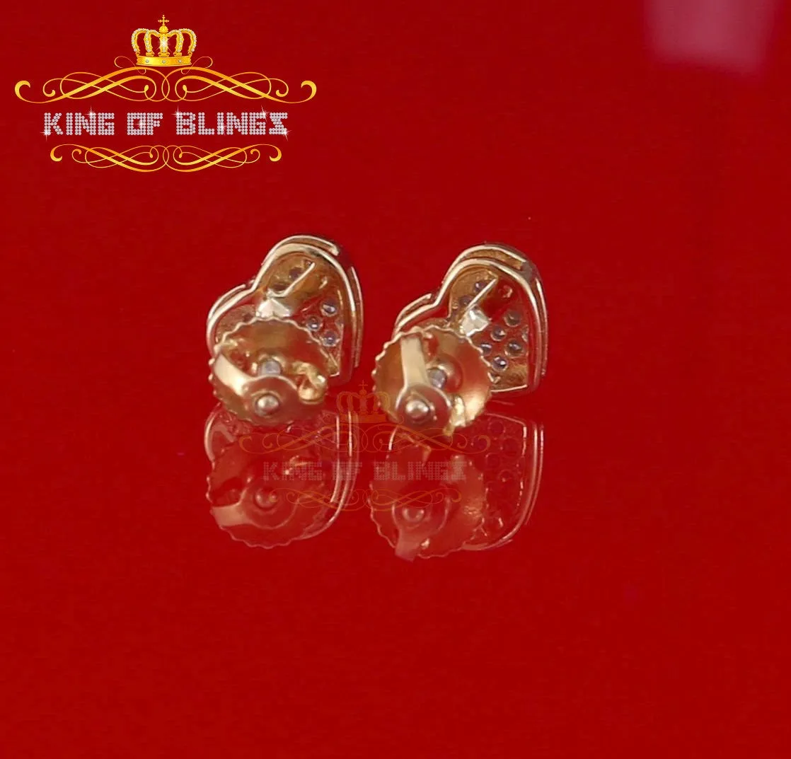 King of Blings-925 Sterling Silver 0.10ct Diamond Heart Earrings For Women Yellow Stud For Men