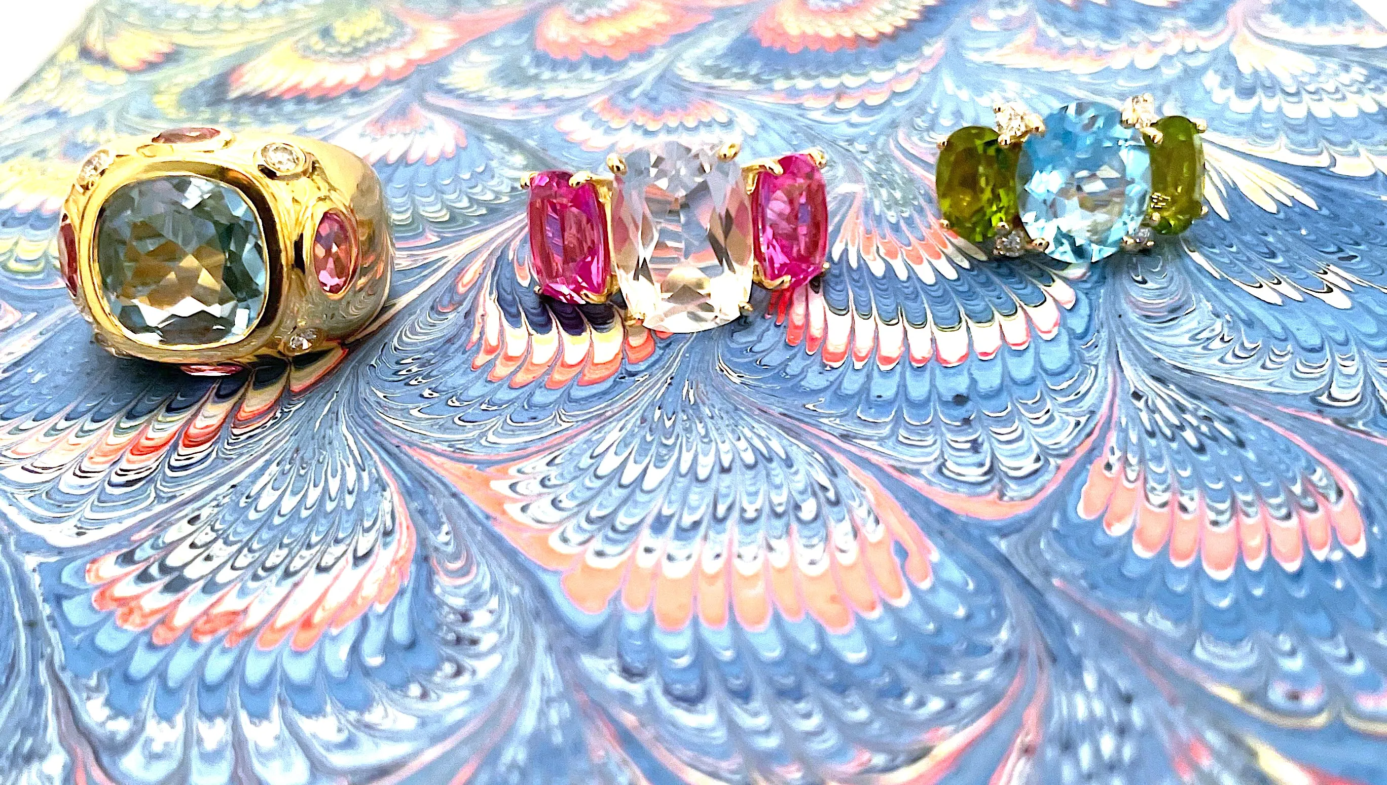 Large GUM DROP™ Earrings with Hot Pink and Deep Blue Topaz and Diamonds