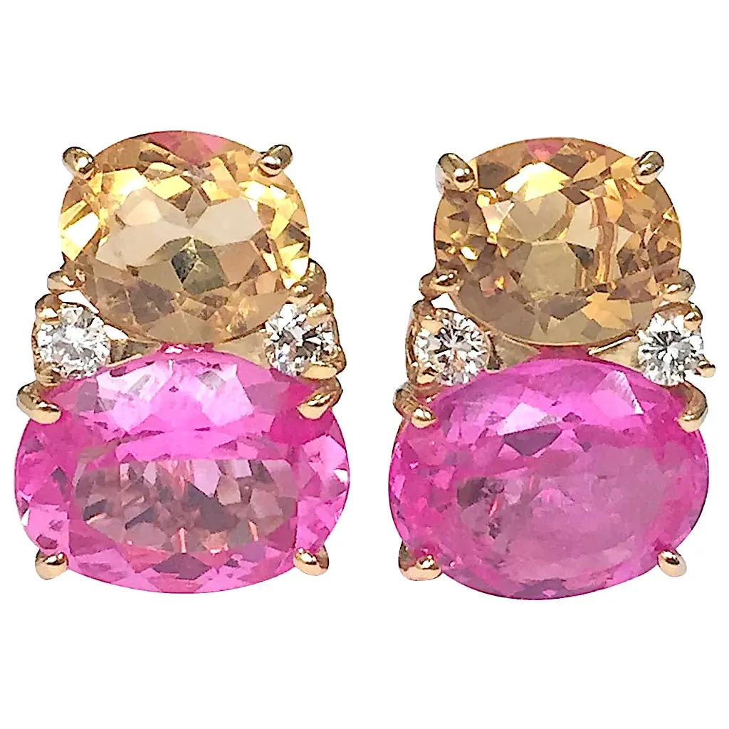 Large GUM DROP™ Earrings with Hot Pink and Deep Blue Topaz and Diamonds